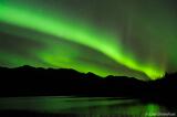 Northern lights photo and reflection in lake, Wrangell-St. Elias