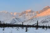 Winter sunrise on Wrangell Mountains near Nabesna