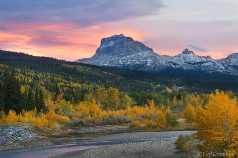 Chief Mountain and Fall colors, Alberta, Canada.