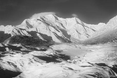 Black and white photo of Mt. Blackburn, Wrangell-St. Elias, Alas