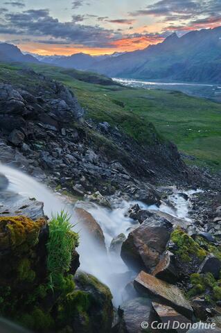 Waterfall and sunset photo Wrangell-St. Elias National Park