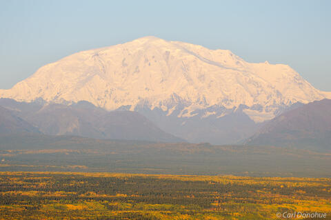 Mount Blackburn, in the Wrangell Mountains from the Richardson Highway, fall colors, Wrangell-St. Elias National Park and Preserve, Alaska.