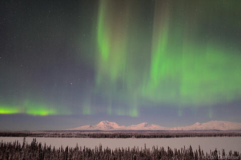 Northern Lights over Wrangell Mountains and Willow Lake