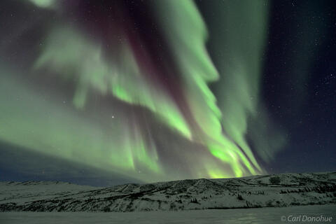 Photo of the northern lights and the Alaska Range