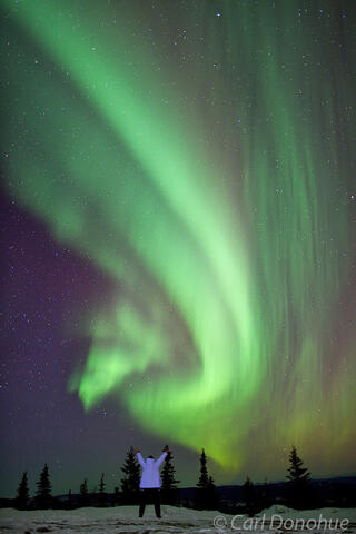 Aurora borealis photo and happy human