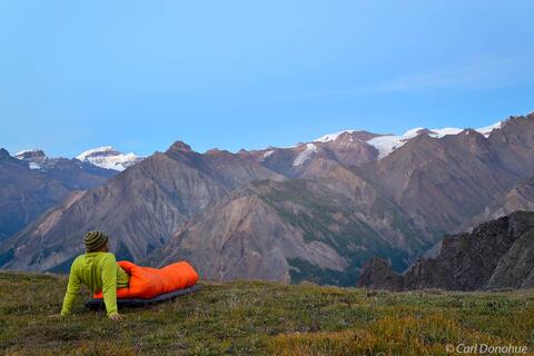 Backpacker sleeping with no tent on Goat Trail