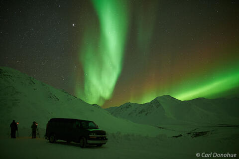Aurora Borealis Above Photographers and Van, Brooks Range