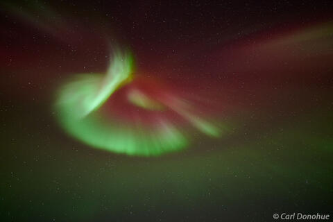 Aurora Corona Spiral With Red and Green, Alaska