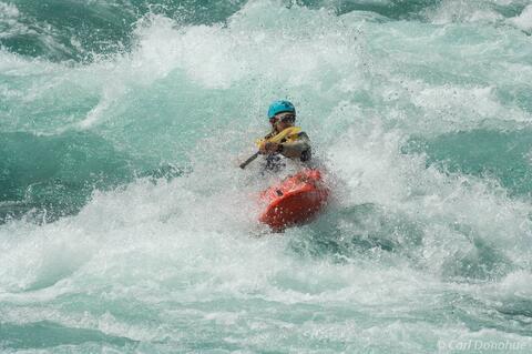 Whitewater kayaker on Futaleufu River, Chile