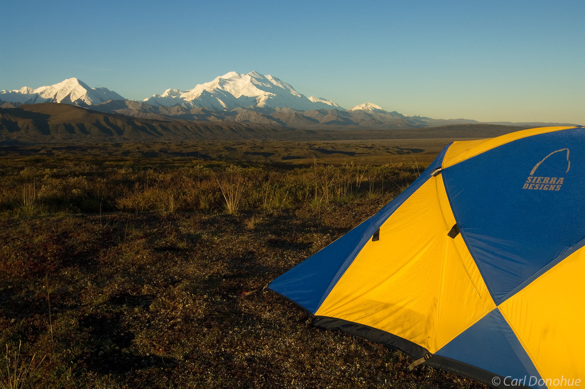 Sierar Designs Astra Tent, fall, dew covered tent, backcountry camping, Mt. McKinley, Denali, Denali National Park, Alaska.