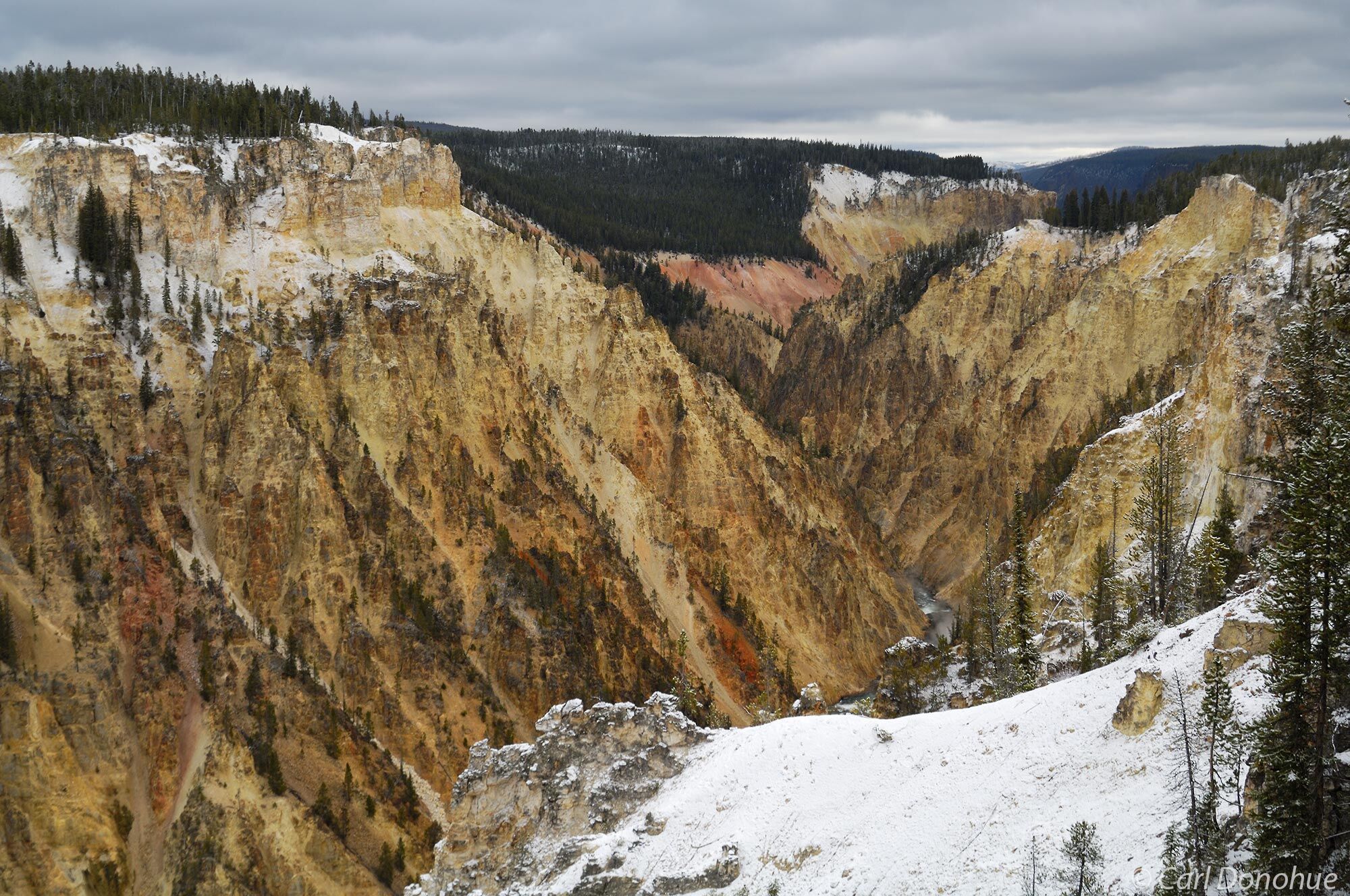 Scenic view down the Canyon below the Lower Falls in Wyoming's Yellowstone National Park, Wyoming.