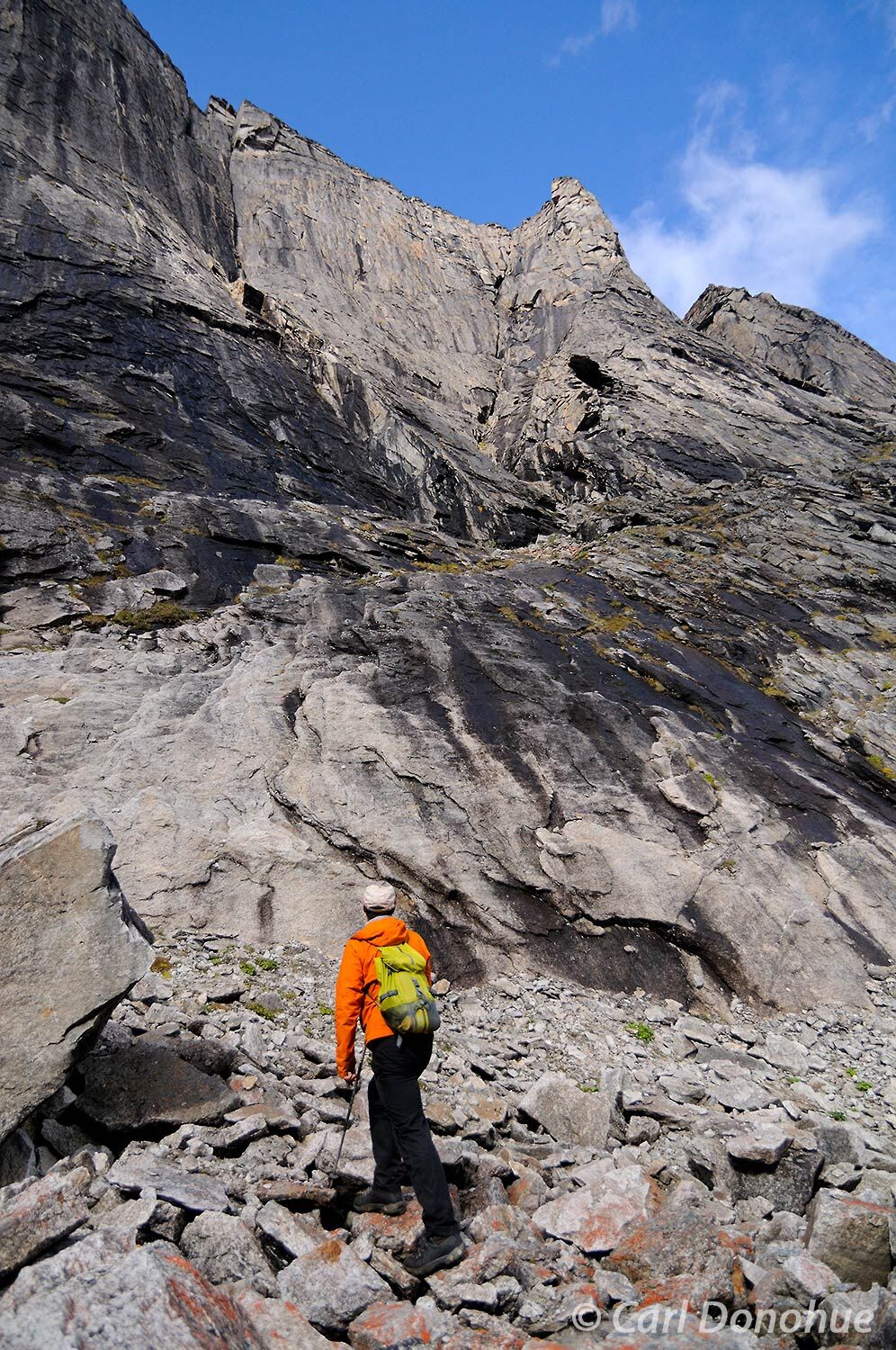 Hiking in the Valley of the Maidens. A massive talus and moraine covered valley, bounded by incredible towering granite peaks...