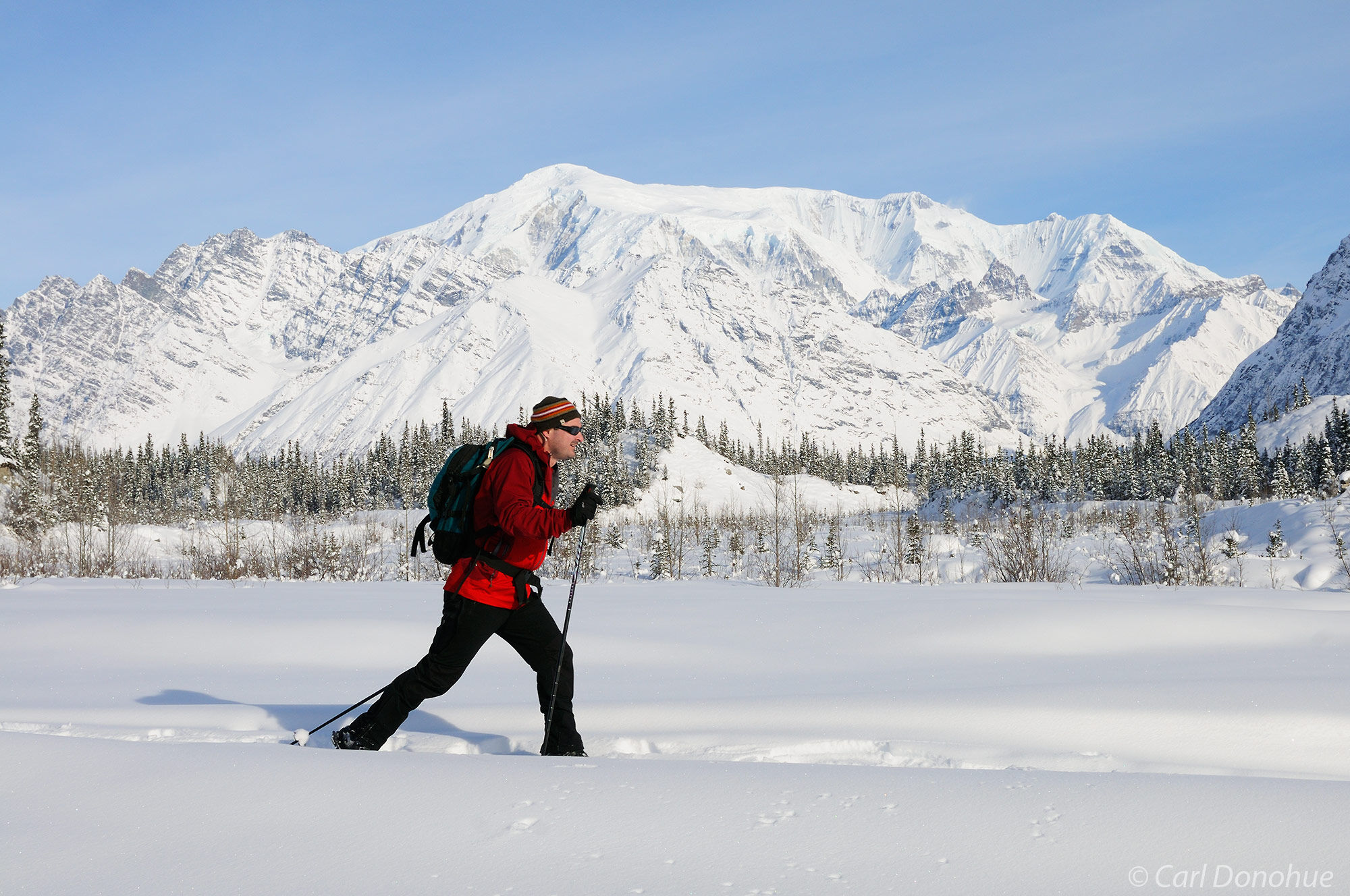 Skiing in Wrangell - St. Elias National Park and Preserve, Wrangell Mountains, Mount Blackburn,  Kuskulana River, Winter, Alaska...