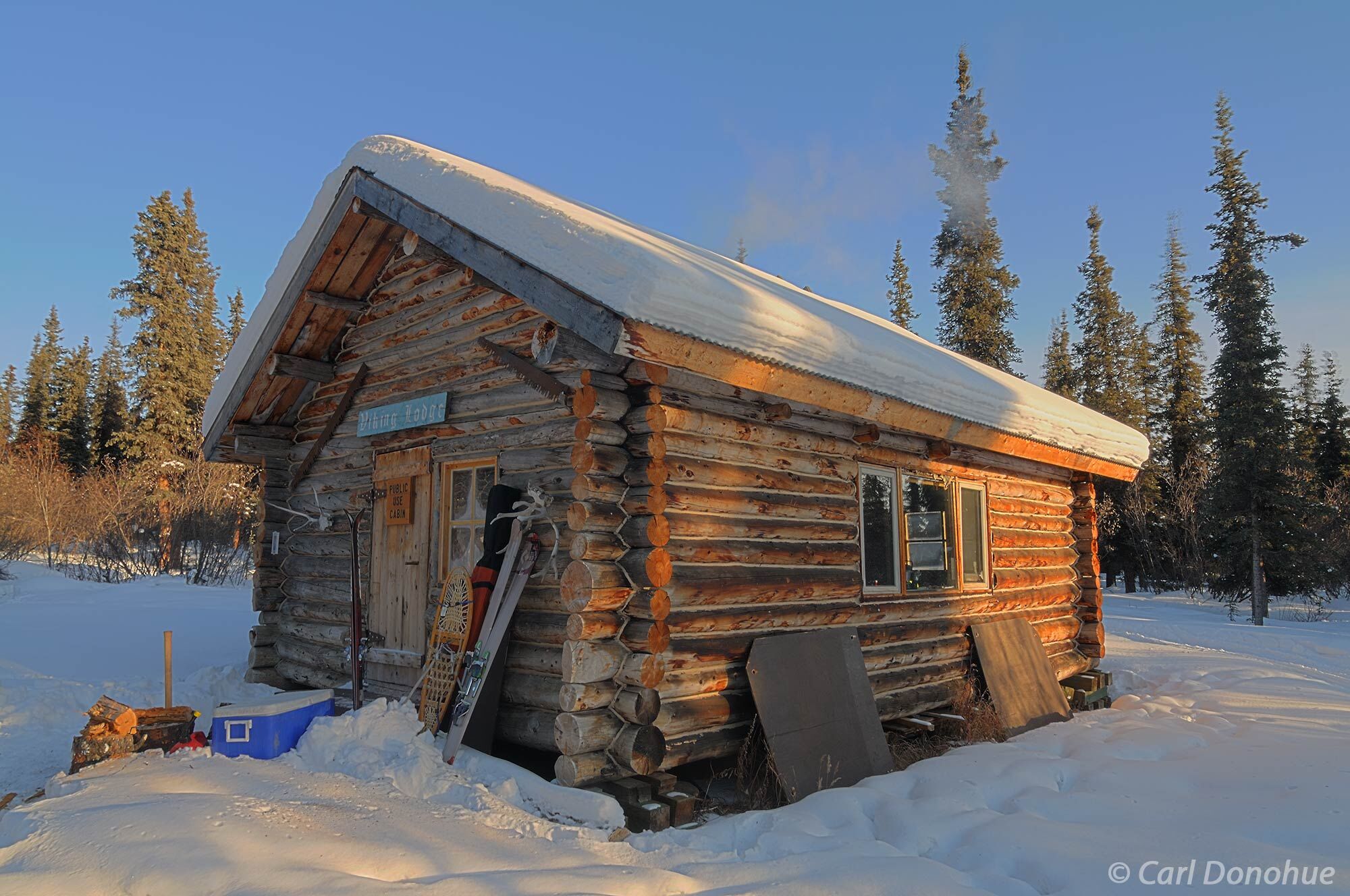 Winter in Alaska. The Viking Lodge Cabin, a public use cabin in Wrangell-St. Elias National Park and Preserve makes a fantastic...