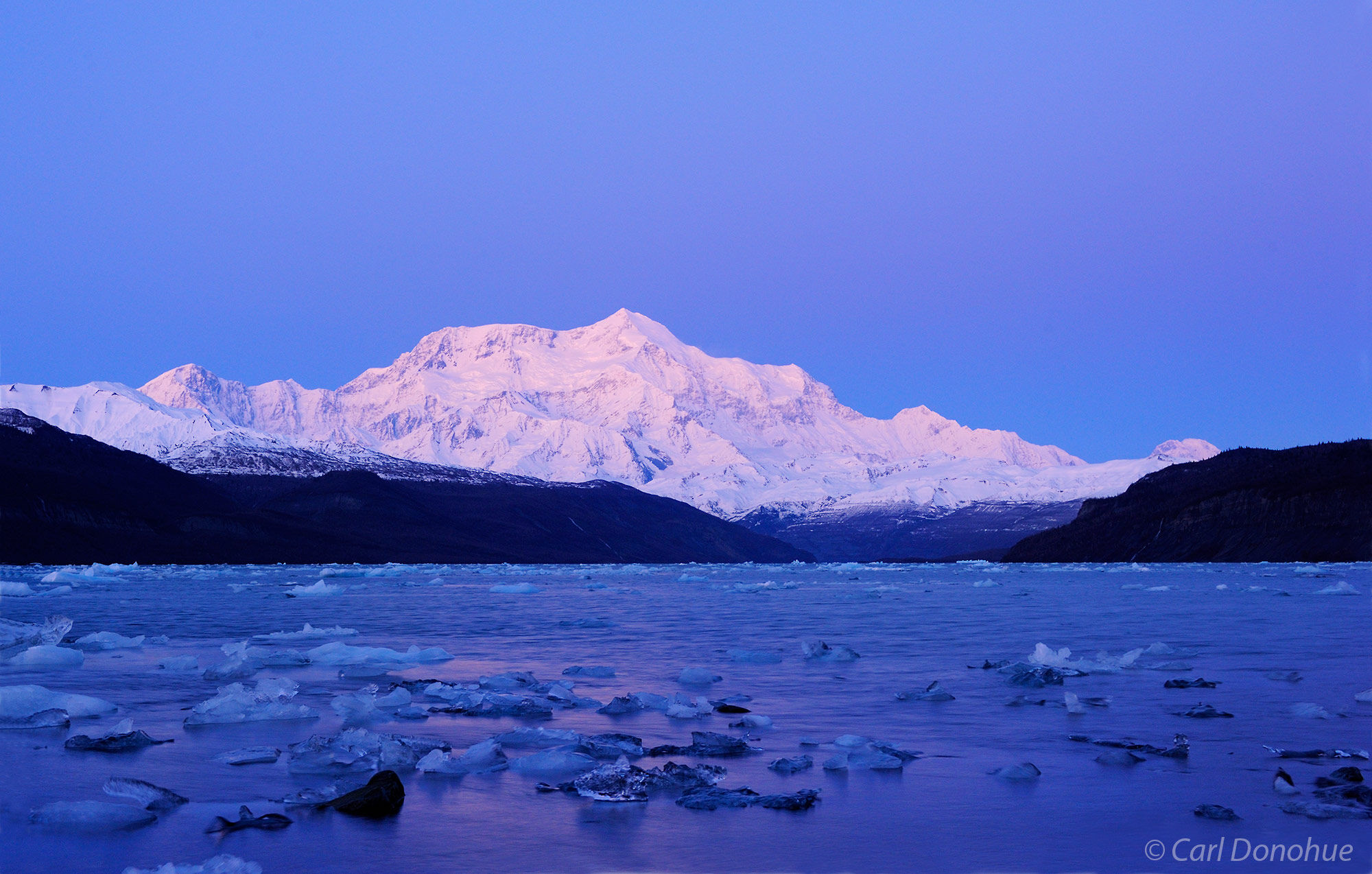 Evening light, after dusk, on Mount Saint Elias and Icy Bay, Wrangell - St. Elias National Park and Preserve, Alaska.