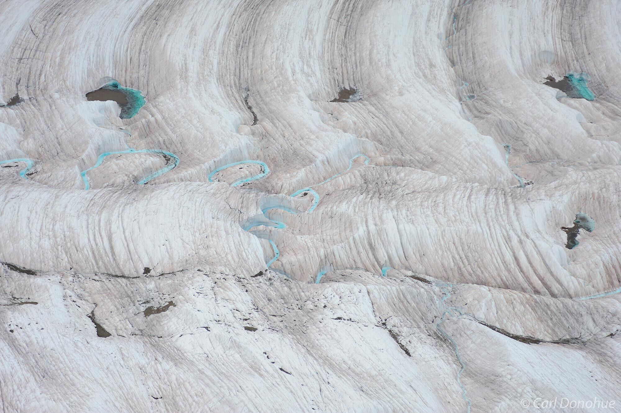 Aerial photo of Ogives on the Root Glacier, Wrangell-St. Elias National Park and Preserve, Alaska.