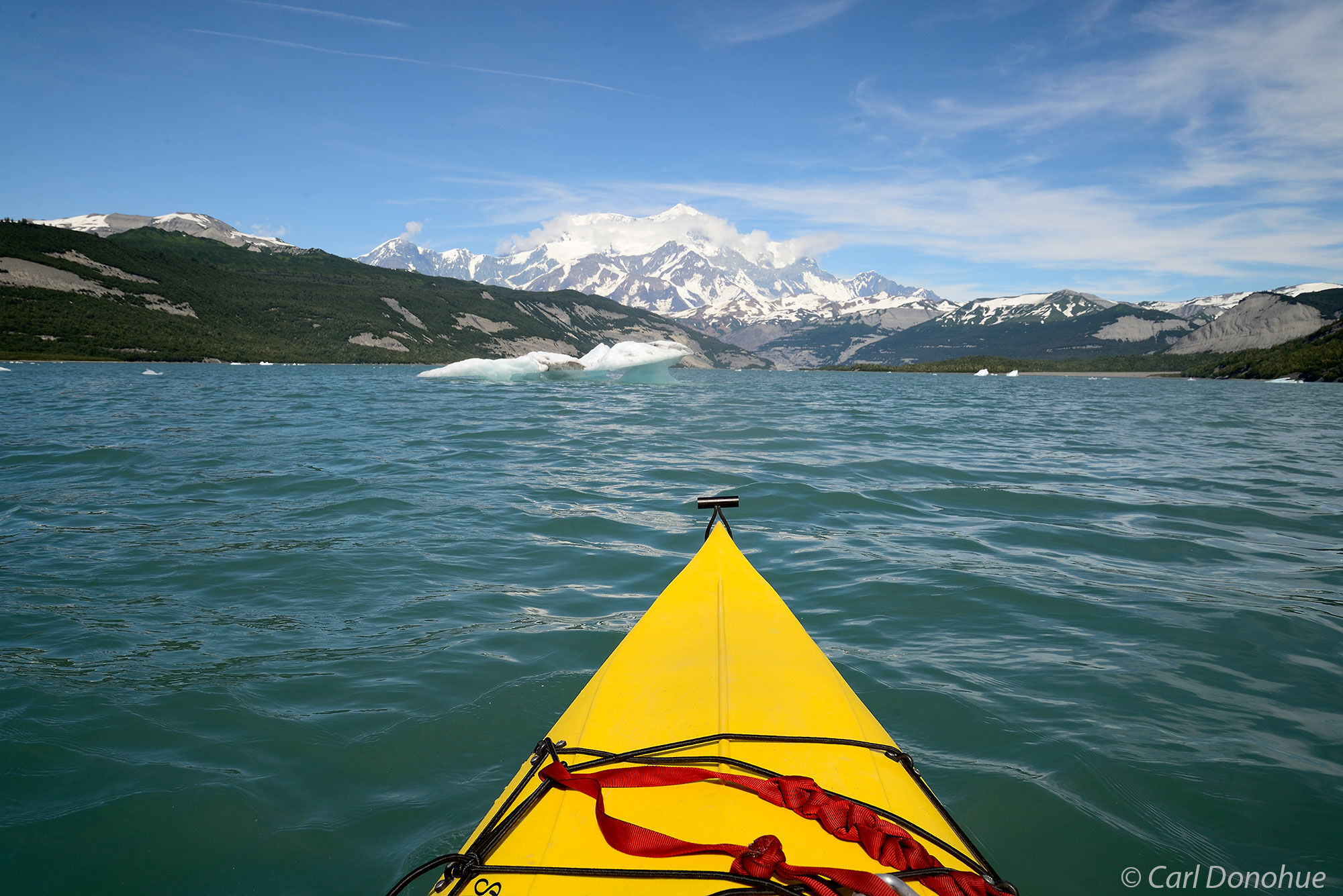 Sea Kayaking in Icy Bay - Photo of Mt. St. Elias and a sea kayak, Icy Bay, Wrangell - St. Elias National Park and Preserve, Alaska...