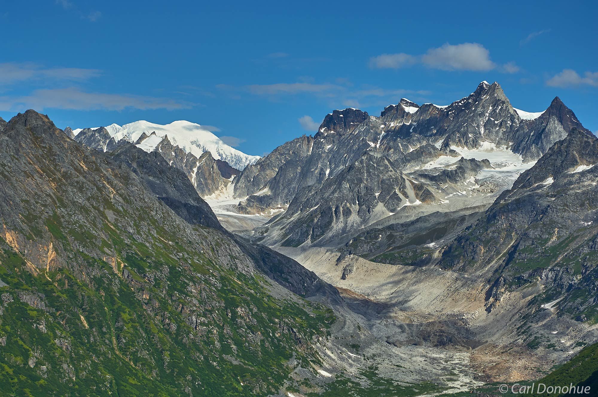 View of Mount Denali and the Alaska Range from the more rugged southside of Denali National Park and Preserve.