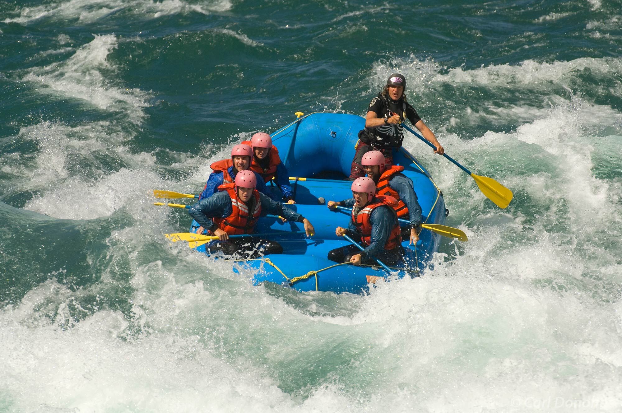 Whitewater rafting on the Futaleufu River. The Bridge to Bridge section, Puente a Puente. Rafting a Class IV whitewater rapid...
