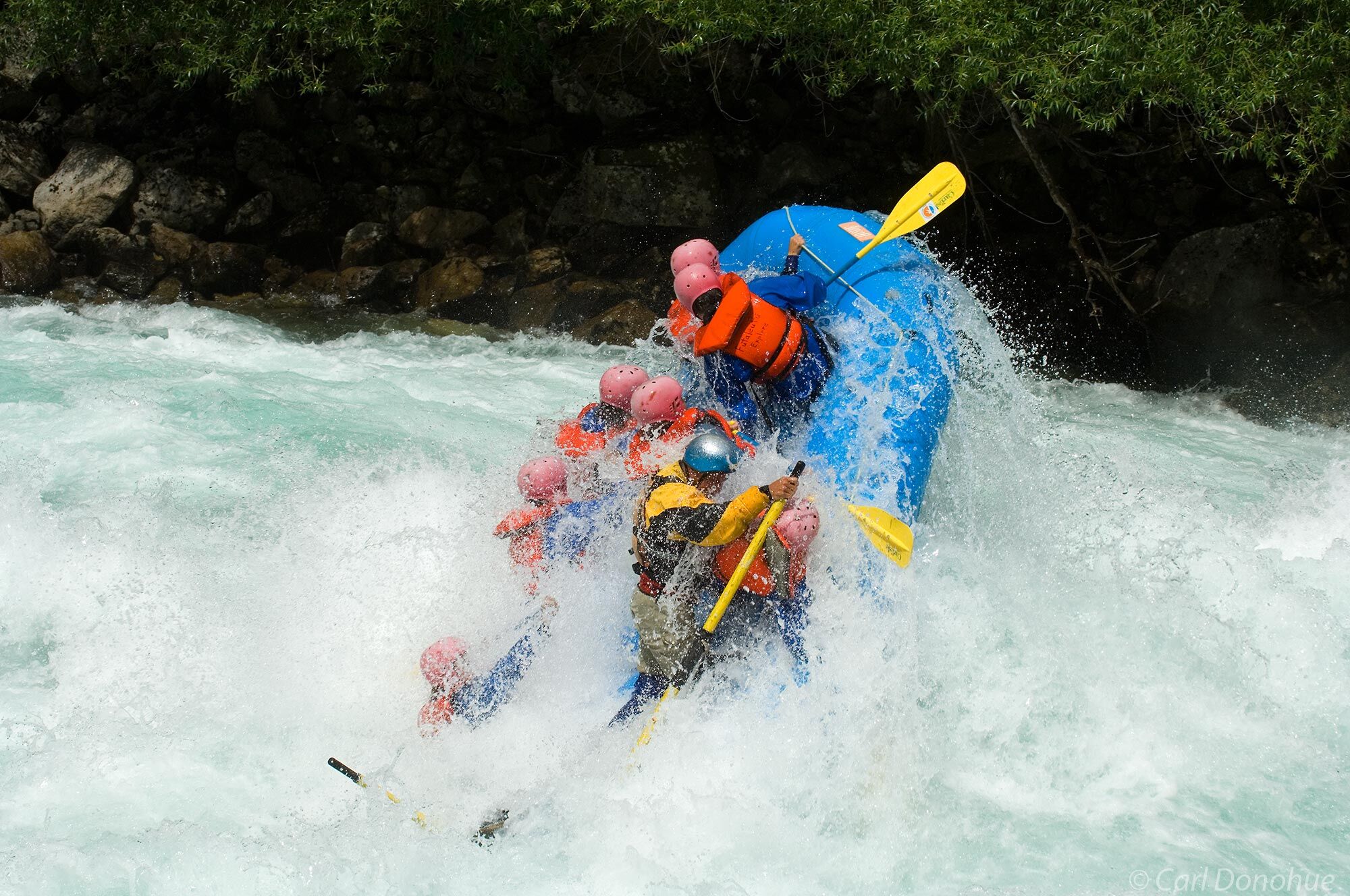 Whitewater rafting on the Futaleufu River. The Bridge to Bridge section, Puente a Puente. Rafting a Class IV whitewater rapid...
