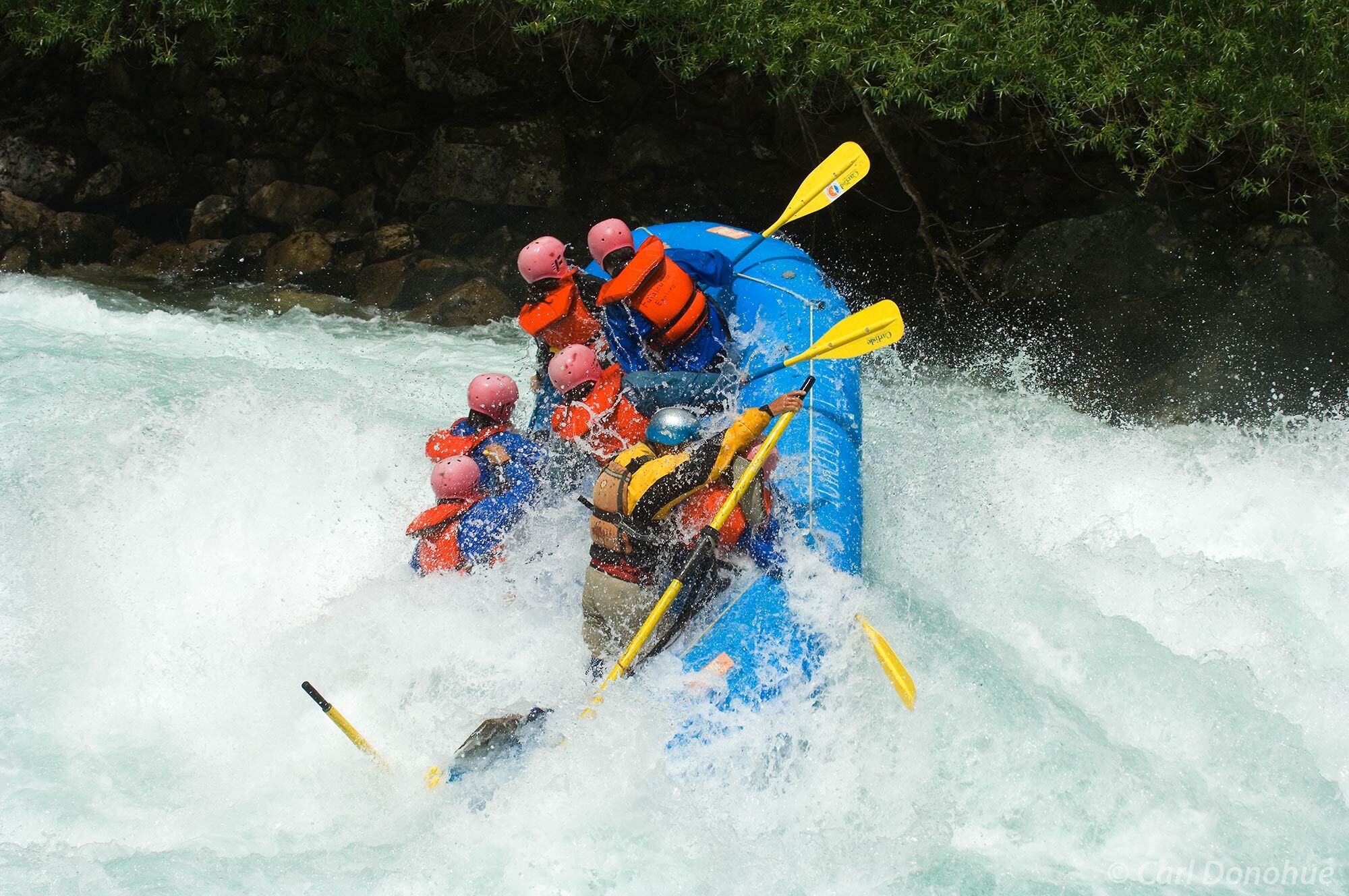 Whitewater rafting on the Futaleufu River. Mondaca rapid, the Bridge to Bridge section, Puente a Puente. Rafting a Class IV whitewater...