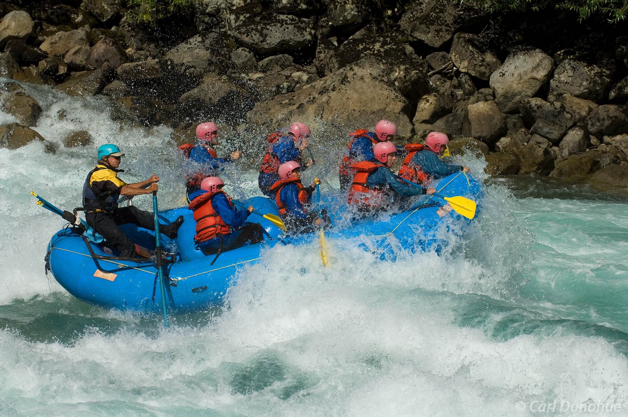 Adventure starts with the water! Whitewater rafting on the Futaleufu River. Mondaca rapid, the Bridge to Bridge section, Puente...