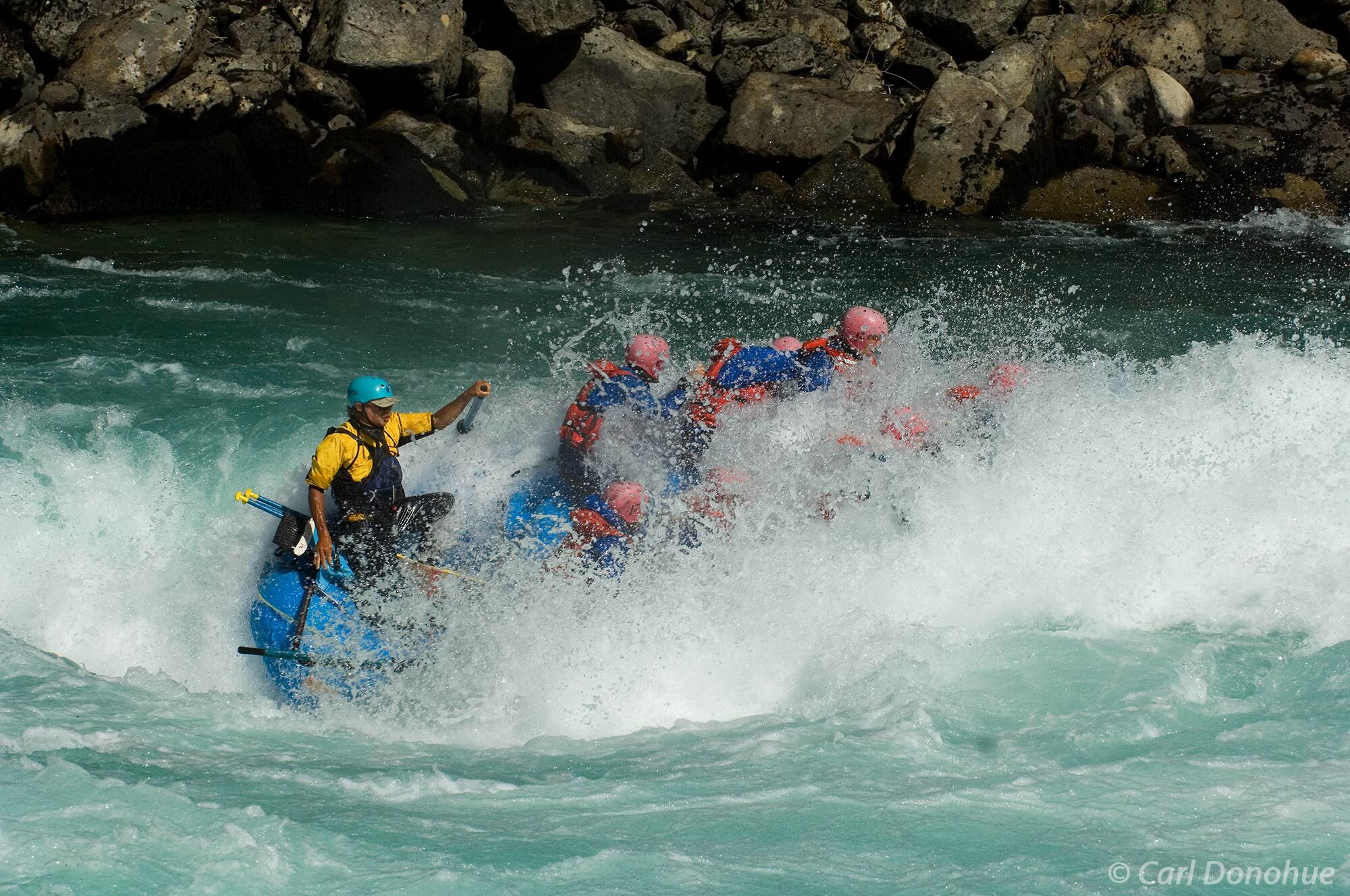 Running the biggest waves on the river. Whitewater rafting on the Futaleufu River. Mondaca rapid, the Bridge to Bridge section...