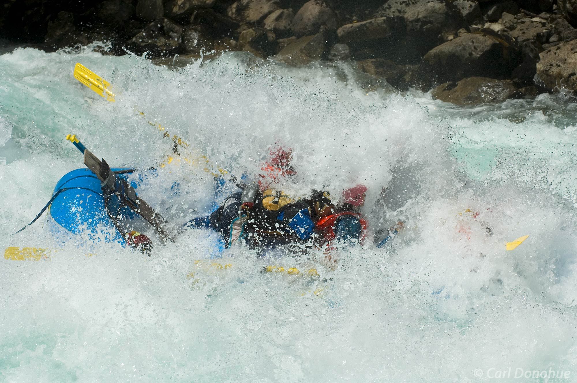 A whitewater rafting trip on the Futaleufu River plunges into the Class IV Mondaca Rapid, just outside the town of Futaleufu...