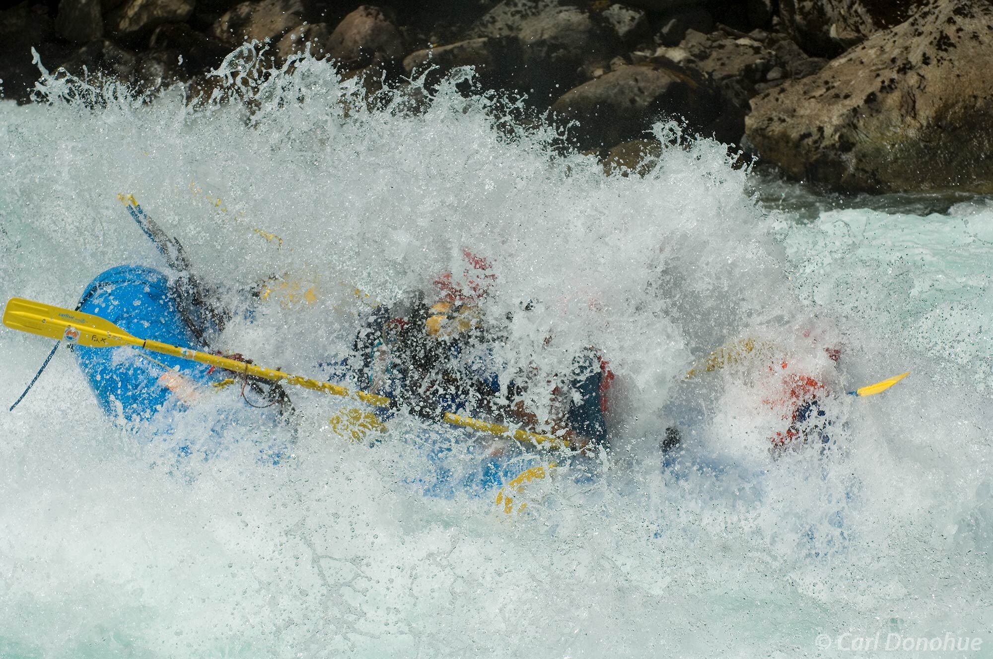 A whitewater rafting trip on the Futaleufu River plunges into the Class IV Mondaca Rapid, just outside the town of Futaleufu...