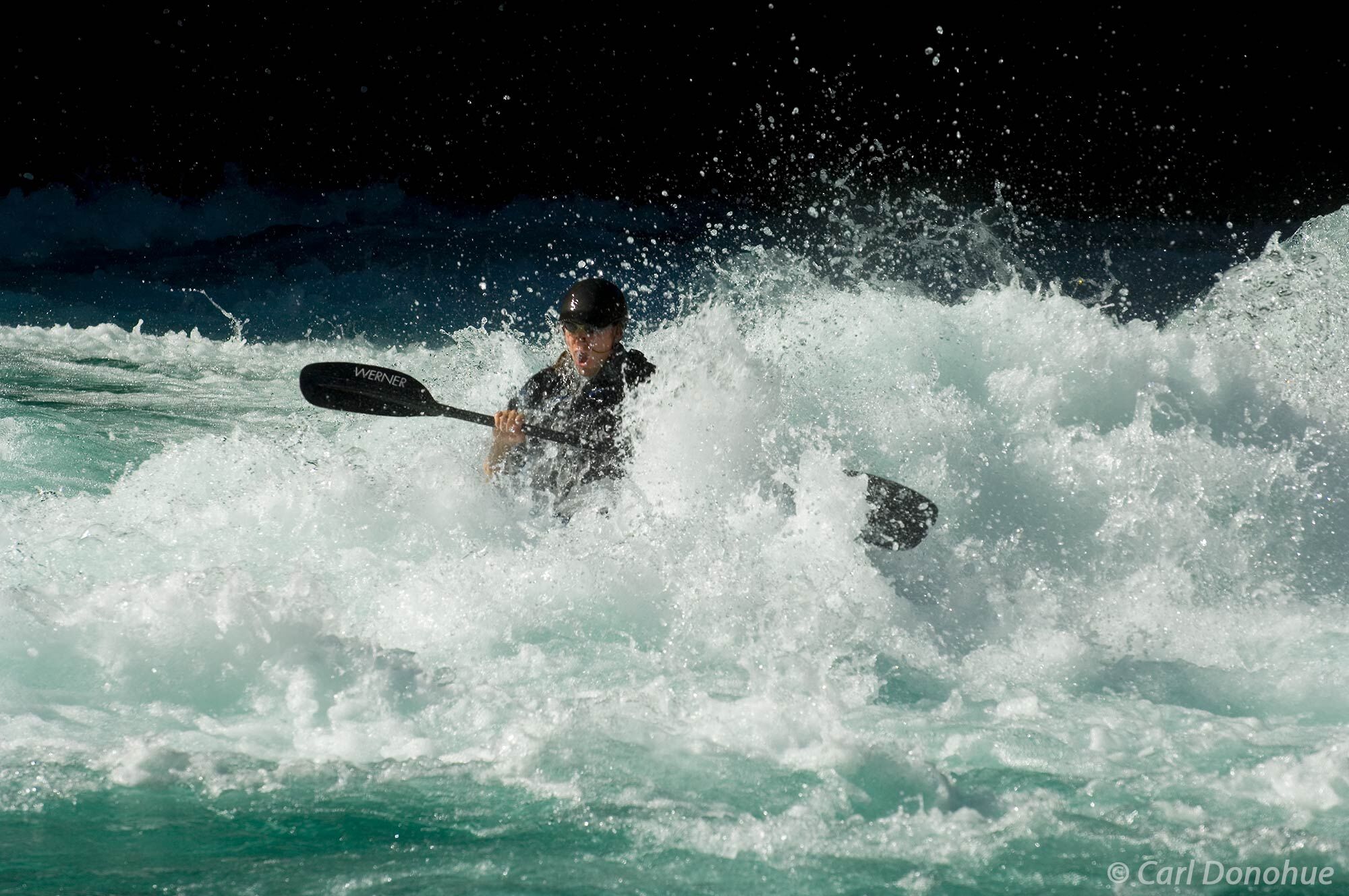 Whitewater kayaking in Hell's Canyon or Infierno Canyon, on the Futaleufu River in the Andes mountains, near Futaleufu, Region...