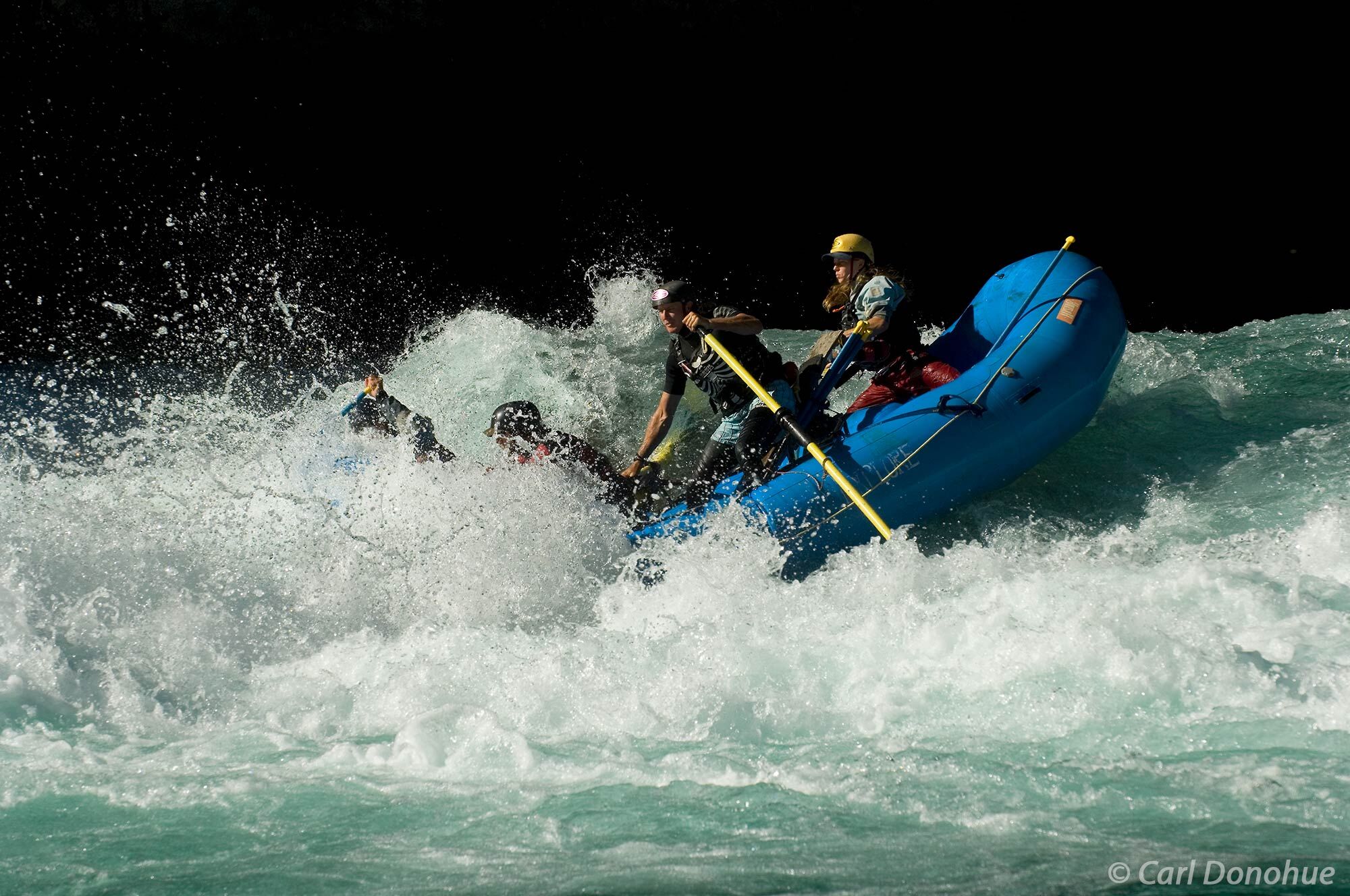 Whitewater rafters run Hell's Canyon, known locally as Infierno Canyon, on the Futaleufu River, near Futaleufu, Andes mountains...