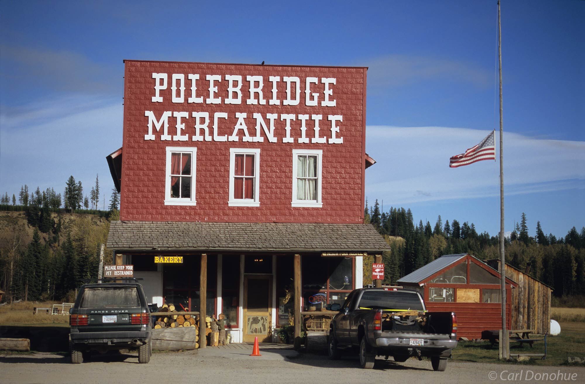 The small but well-known mercantile general store of Polebridge, Flathead River country, outside Glacier National Park, Montana.